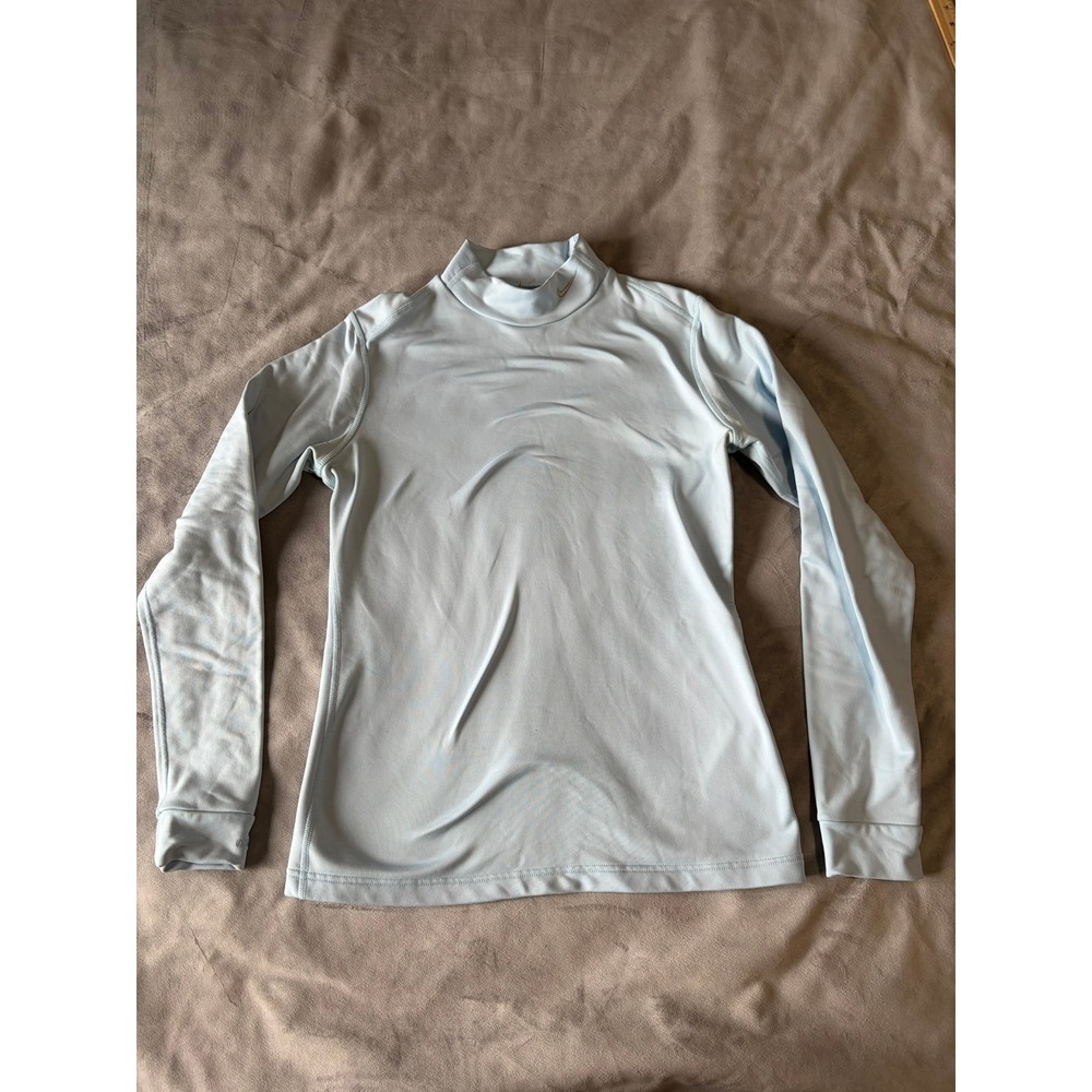 Nike Fit Dry Womens Mock Neck Long Sleeve Base Layer Top Light Blue Large L
